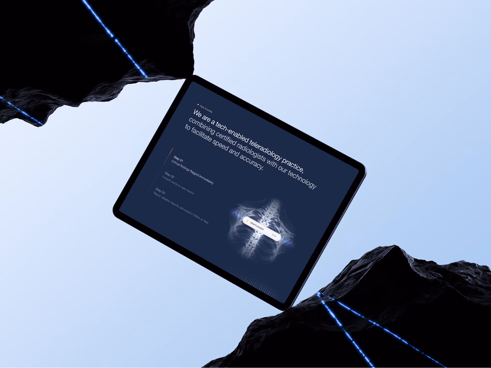 Two robotic arms holding a tablet displaying a platform interface for searching robot data in plain English.